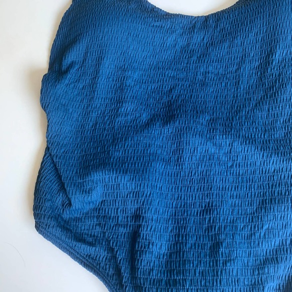 Aerie XL Cheeky Ribbed Smocked Scoop Neck One Piece Swimsuit High Cut Blue Sexy - Picture 5 of 12